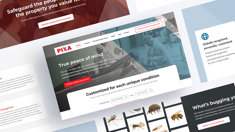 Several snapshots showcasing the revamped PIXA website.